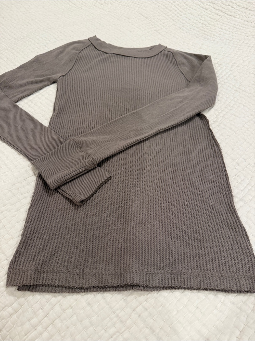 We the Free Ribbed Long Sleeve Thermal Top - Stone Gray SZ XS